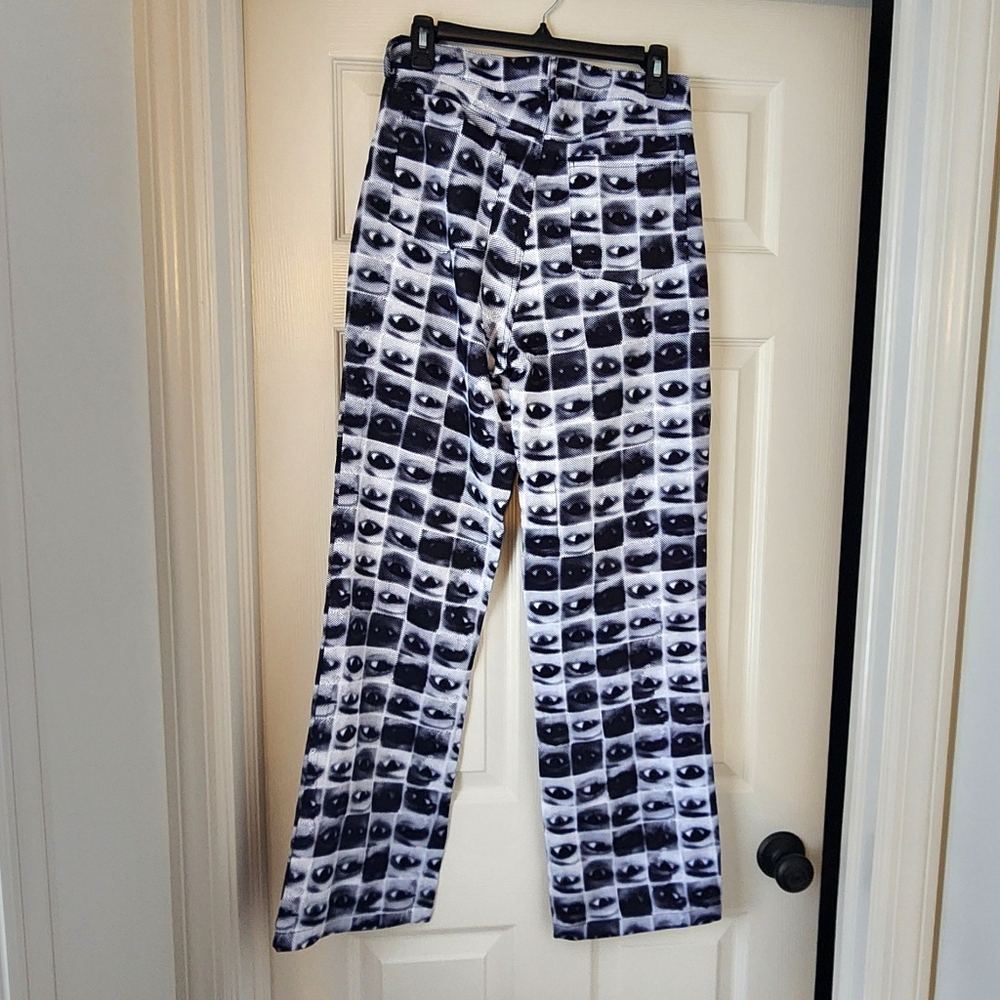 Pop Art Style All Over Eye Print Pants. Juniors large, straight leg 90s Y2K